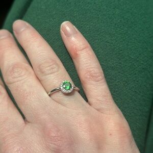 14 karat green tsavorite garnet halo diamond ring from Shreve Crump & Low